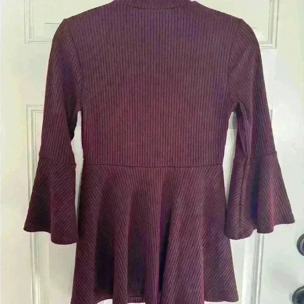 Motherhood Maternity Peplum Ribbed Top | Size Small | Bell Sleeves | Burgundy - Picture 5 of 5